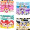 32 Pcs Preppy Jewelry Bracelets for Women Clay Bead Colorful Surfer Heishi Bracelet Set Stackable Beaded Friendship Stretch Bracelets Boho Y2K Summer Beach Elastic Layering Bracelets