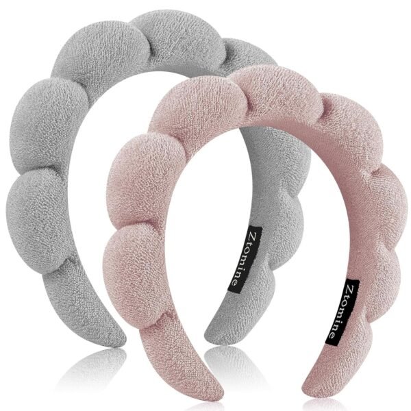 Spa Headbands for Washing Face or Facial, Set of 2 Skincare Headbands, Terry Cloth Headband Wash Combo Pack - Puffy Makeup Washing, Mask, Skin Treatment (Black & Pink)