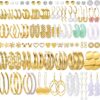 42 Pairs Gold Hoop Earrings Set for Women, Fashion Chunky Pearl Earrings Multipack Twisted Statement Earring Pack, Hypoallergenic Small Big Hoops Earrings for Birthday Party
