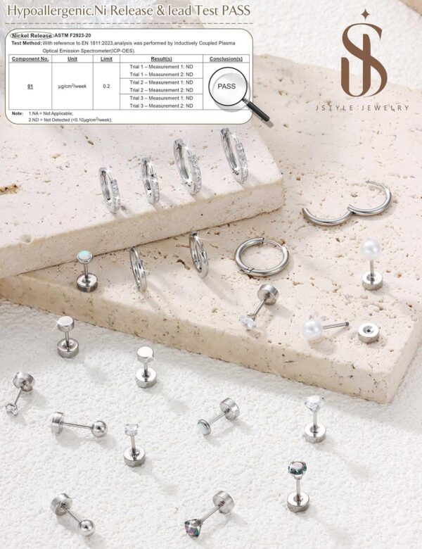 Hypoallergenic Stud Hoop Earrings for Women Small Flat Back Surgical Stainless Steel Earrings for Sensitive Ears Trendy Silver Hoops Cartilage Earring Stacks Set Multiple Piercing Jewelry Gifts