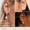 Flat Back Earrings for Women Hypoallergenic Surgical Steel Earrings for Sensitive Ears-20G Cartilage Earring Stacks 14K Gold Plated Hoops Flatback Stud Earring Sets for Multiple Piercing