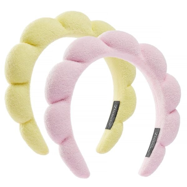 Spa Headbands for Washing Face or Facial, Set of 2 Skincare Headbands, Terry Cloth Headband Wash Combo Pack - Puffy Makeup Washing, Mask, Skin Treatment (Black & Pink)