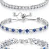 3 Pcs Tennis Bracelet Set 14K Gold Plated Marquise Cubic Zirconia CZ Diamond Dainty Adjustable Silver Bracelets for Women Brides Stackable Fashion Jewelry Wedding Prom Gift