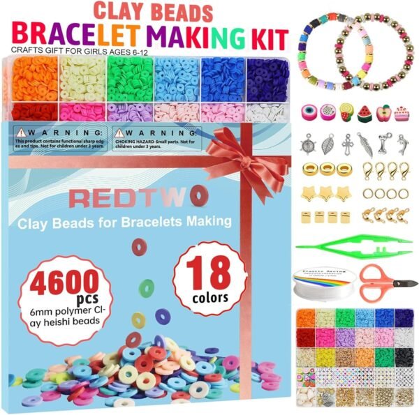 5100 Clay Beads Bracelet Making Kit, Flat Preppy Beads for Friendship Jewelry Making,Polymer Heishi Beads with Charms Gifts for Teen Girls Crafts for Girls Ages 8-12