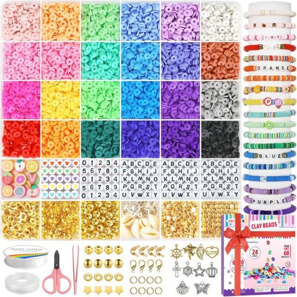 5100 Clay Beads Bracelet Making Kit, Flat Preppy Beads for Friendship Jewelry Making,Polymer Heishi Beads with Charms Gifts for Teen Girls Crafts for Girls Ages 8-12