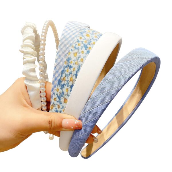 Headbands for Women Girls, 7pc Set - Non Slip Floral Padded Headbands Cute Pearl Headband for Girls Vintage Wide Headband