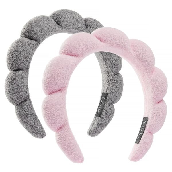 Spa Headbands for Washing Face or Facial, Set of 2 Skincare Headbands, Terry Cloth Headband Wash Combo Pack - Puffy Makeup Washing, Mask, Skin Treatment (Black & Pink)