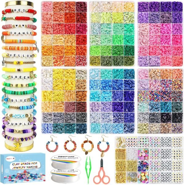 5100 Clay Beads Bracelet Making Kit, Flat Preppy Beads for Friendship Jewelry Making,Polymer Heishi Beads with Charms Gifts for Teen Girls Crafts for Girls Ages 8-12