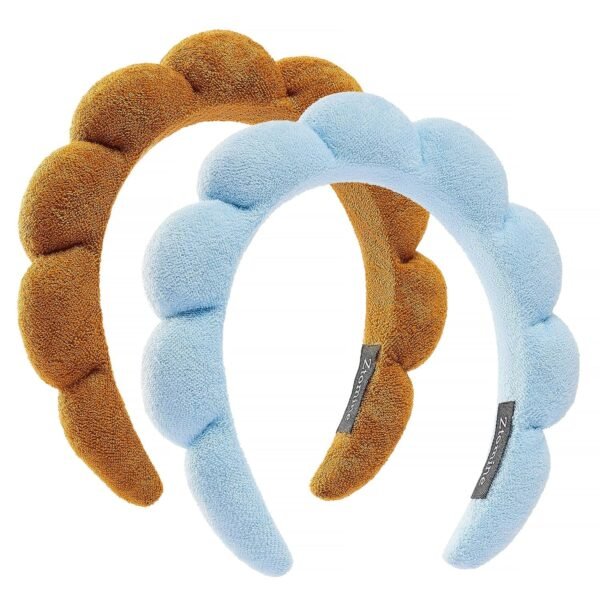 Spa Headbands for Washing Face or Facial, Set of 2 Skincare Headbands, Terry Cloth Headband Wash Combo Pack - Puffy Makeup Washing, Mask, Skin Treatment (Black & Pink)