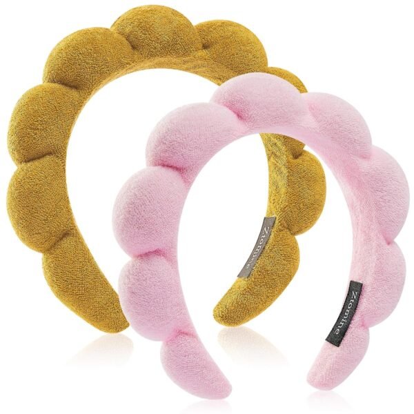 Spa Headbands for Washing Face or Facial, Set of 2 Skincare Headbands, Terry Cloth Headband Wash Combo Pack - Puffy Makeup Washing, Mask, Skin Treatment (Black & Pink)