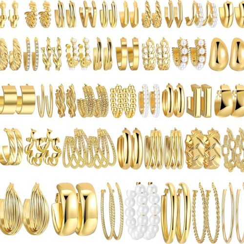 91uCEaYktqL._AC_SL1500.jpg 42 Pairs Gold Hoop Earrings Set for Women, Fashion Chunky Pearl Earrings Multipack Twisted Statement Earring Pack, Hypoallergenic Small Big Hoops Earrings for Birthday Party