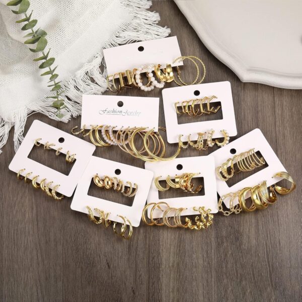 42 Pairs Gold Hoop Earrings Set for Women, Fashion Chunky Pearl Earrings Multipack Twisted Statement Earring Pack, Hypoallergenic Small Big Hoops Earrings for Birthday Party