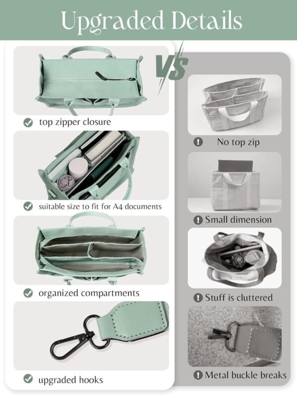 Canvas Tote Bag for Women with Zipper Closure & Individual Compartments for Work College for Teacher & Nurse