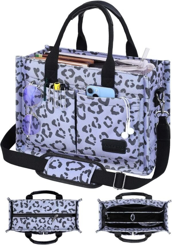 Canvas Tote Bag for Women with Zipper Closure & Individual Compartments for Work College for Teacher & Nurse