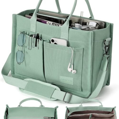 Canvas Tote Bag for Women with Zipper Closure & Individual Compartments for Work College for Teacher & Nurse