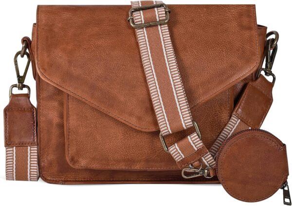 81LBXEM7kpL._AC_SL1500.jpg Leather Flapover Crossbody Handbag Purse for Women with Adjustable Strap & Overflap Snap Closure Tote/Bag