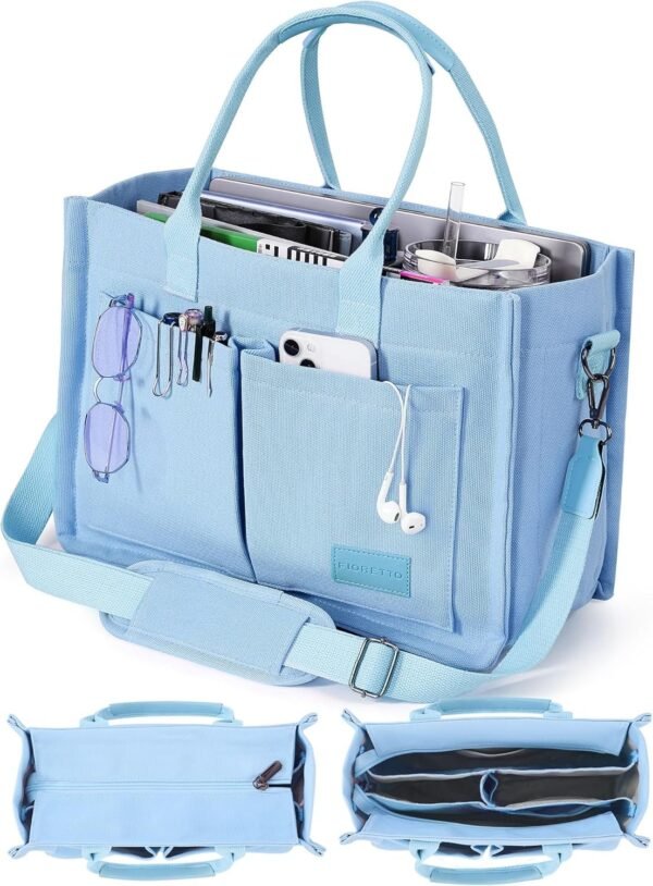 Canvas Tote Bag for Women with Zipper Closure & Individual Compartments for Work College for Teacher & Nurse