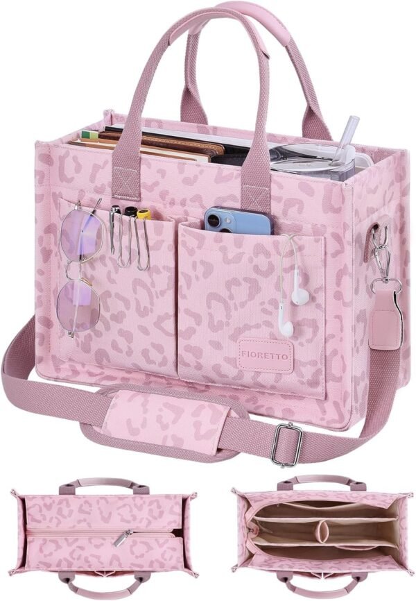 Canvas Tote Bag for Women with Zipper Closure & Individual Compartments for Work College for Teacher & Nurse